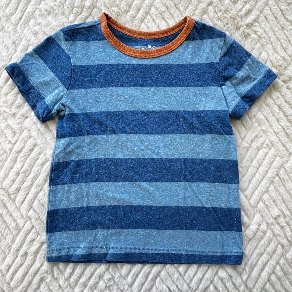 Primary Size 3 Blue Striped Short Sleeve Tee Shirt Cotton Kids Casual Soft Play